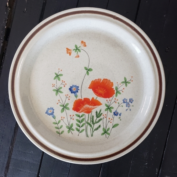 Haniwa Stone Floral Poppy Plate Vintage Genuine - Picture 1 of 5